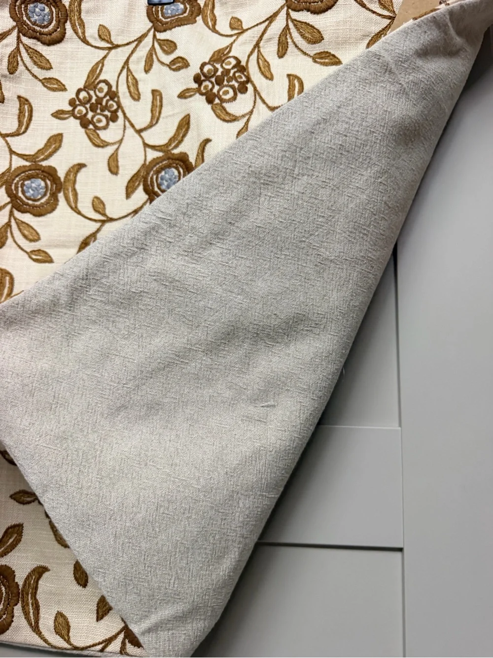 West Elm Cream and Brown Floral Embroidered Pillow Cover 20x20